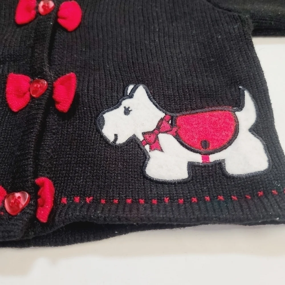 Vintage 90s Y2K Black Scotty Dog Red Faux Fur Collar Sweater 18 months